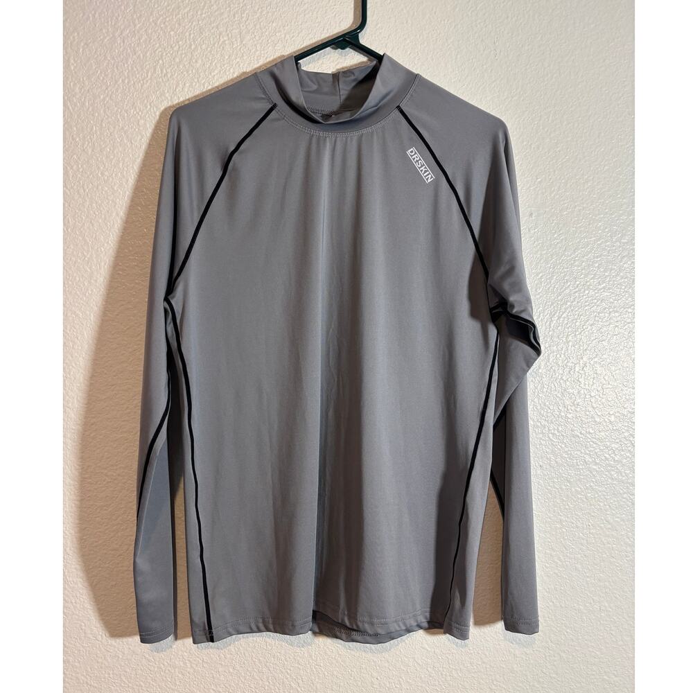 DRSKIN Men's Size L Compression Shirt Long Sleeve Sports Baselayer Workout Gray